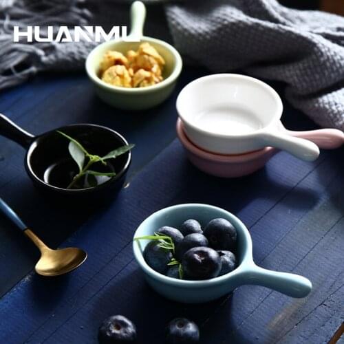 Sauce Vinegar Dish Ceramic Color Glaze Seasoned Handmade Plate Creative Mini Bowl with Handle Salad Butter Japanese Tableware