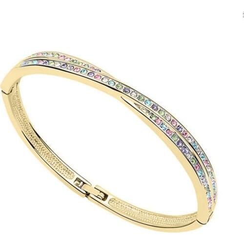 Brand Crystal CZ Hand Link Chain Bracelets for Women Gold color silver Plated Twisted Bangle Engagement bangle Jewelry