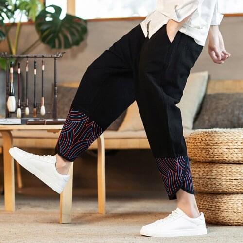 Chinese Style Kimono Pants Cotton Linen Traditional Samurai Thai Harem Pants Harajuku Streetwear Vintage MenS Trousers 30539