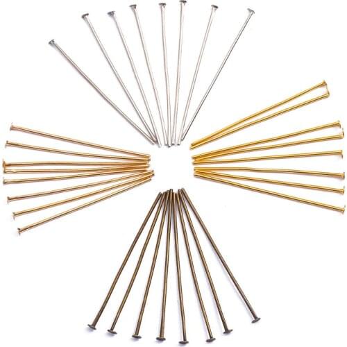 200pcs/lot Flat Head Pins 20 24 30 35 40 45 50 mm Gold/Copper/Rhodium Head Pins Needles Beads For DIY Jewelry Making Findings