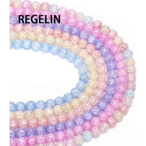 REGELIN Pick Size 4 6 8 10 12mm Natural Loose Snow Cracked Round colorful Crystal Quartz Rock Spacer Beads For Jewelry DIY