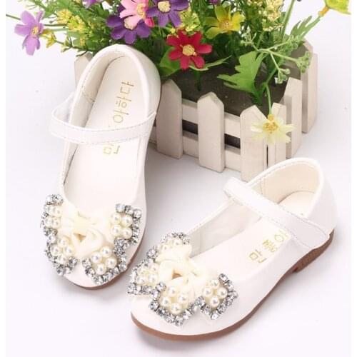 Girls leather shoes spring/autumn kids baby girls beaded bow beanie shoes fashion soft bottom princess shoes children sneakers