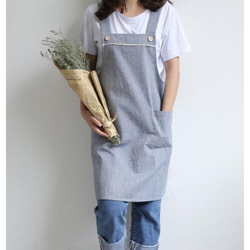 Blue Pink Brown Cotton Linen Long Apron Barista Cafe Waitress Bar Bakery Catering Uniform Painter Florist Gardener Work wear B90