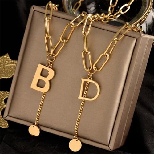 316L Stainless Steel Hip Hop Double Necklace Retro Thick Chain English Letter G Golden Banquet Necklace No Fade