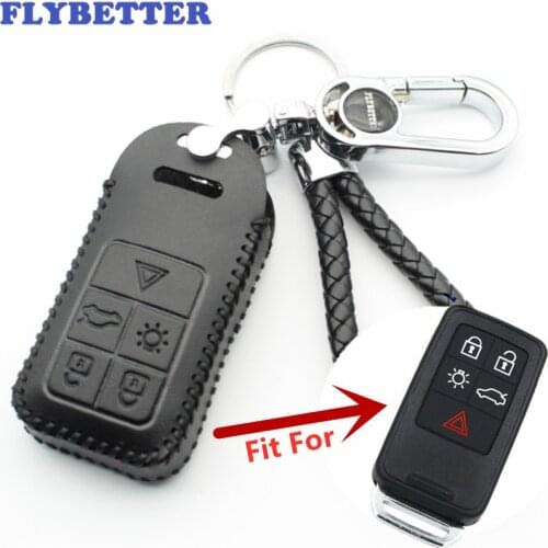 FLYBETTER Genuine Leather 5Button Key Case Cover For Volvo S60/S80/V60/XC60/XC70/S60L/V40 Keyless Entry Car Styling (B) L636