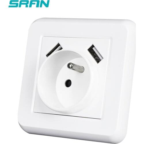 French Standard Power Socket,Socket With Usb Charging Port 2.1A 16A White PC Panel USB Wall Sockets French