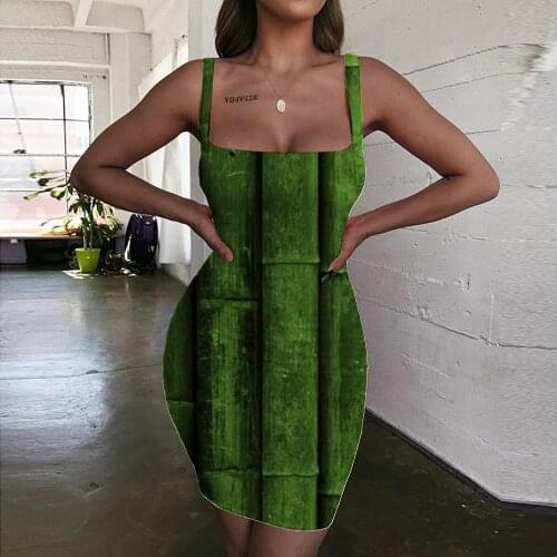 Giyu Brand Bamboo Dress Women Green Ladies Dresses Abstract Halter Sleeveless Psychedelic Sundress Womens Clothing Club Beach