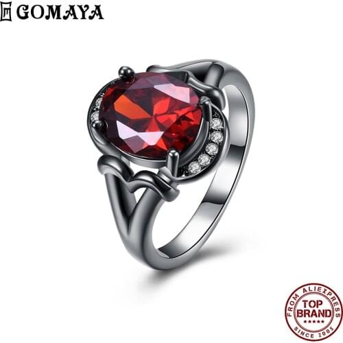GOMAYA Classical Elegance Women Rings Red Zircon Trendy Creativity Vintage Style Finger Ring Wedding Anniversary Jewelry Gift