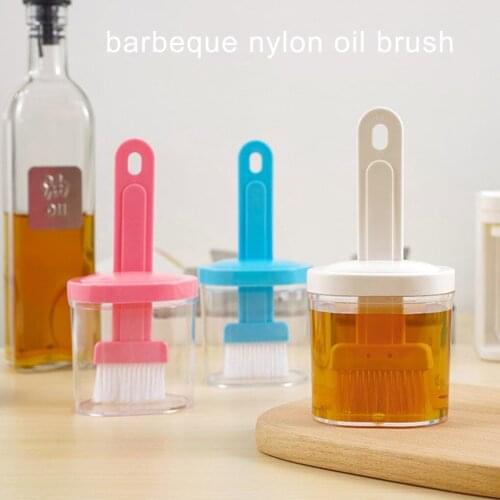 Integrated Oil Brush BBQ Grill Baking Nylon Brush Barbeque Reusable Oil Applying Tool With Plastic Handle Transparent Oil Bottle