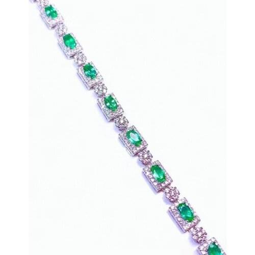 Classic Silver Emerald Bracelet 12 Pcs 3 Mm * 5 Mm Natural I Grade Emerald Bracelet Solid 925 Silver Gemstone Bracelet
