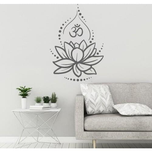 Lotus Vinyl Wall Decal Flower Om Sign Hinduism Yoga Meditating Stickers Home Decor New Design Self-adhesive Vinyl Poster 2370