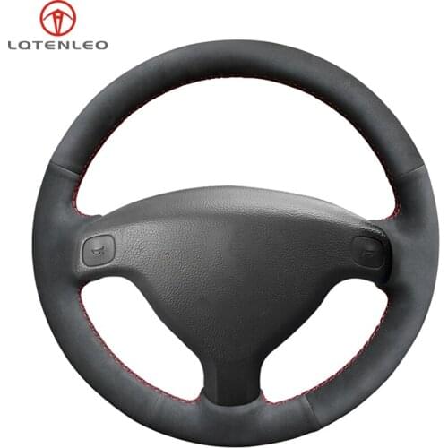 LQTENLEO Black Suede Car Steering Wheel Cover For Vauxhall Astra (G) 1998-2004 Agila (A) 2000-2004 Zafira (A) 1999-2005