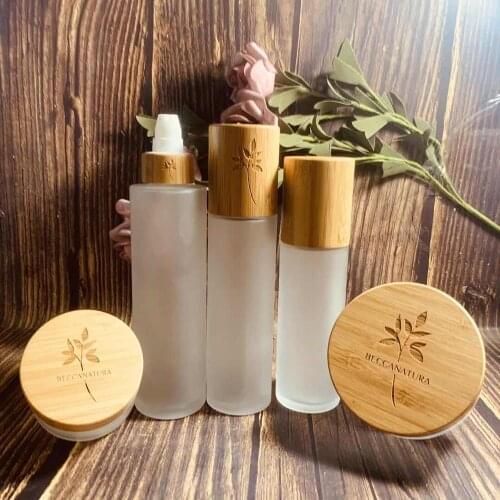 Engraving logo 30g 50g frosted glass Natural Dark Wooden Cosmetic Container Eye Shadow Jars Makeup Bamboo perfume Spray Bottle