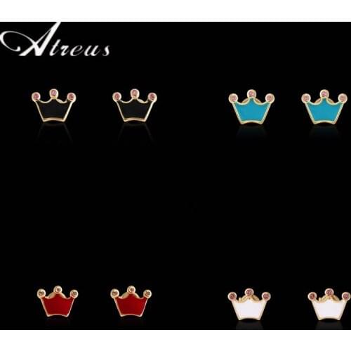 Mini Copper Micro Pave Zirconia Crown Earrings for Women Trendy Jewelry Small Ear Studs Wedding Korean Cute Ear Accessories Gift