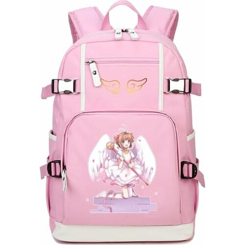Anime Card Captor Pink Cute Backpack Mochila Feminina SAKURA Kawaii Women Shoulder Bags Canvas School Bags Rucksack Bookbag