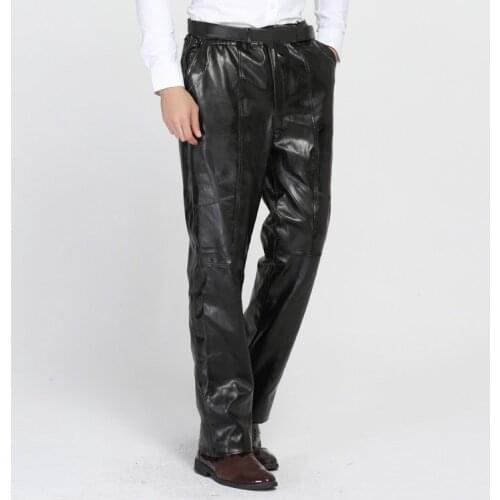 Winter Hot Trousers Male Black Motorcycle Pants PU Leather Plus Size Fluffy Thick Warm Long Casual Faux Leather Moto Bike Pants