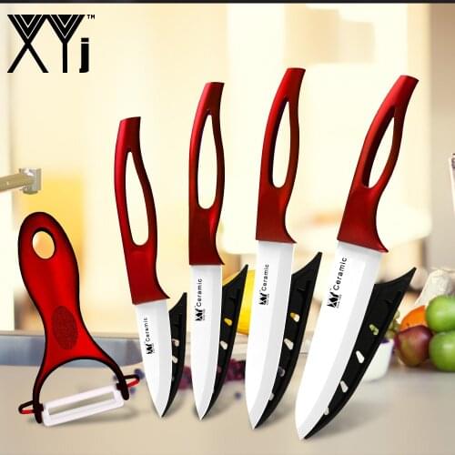 XYj Ceramic Knives Kitchen knives Set 3" 4" 5" 6"inch + Peeler White & Black Blade Multi-color Handle With Gift Knife Covers