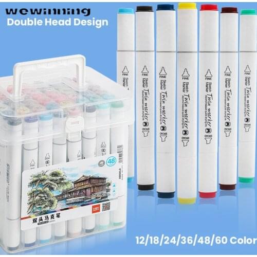 12/18/24/36/48/60 Color Markers Set Manga Drawing Markers Pen Alcohol Based Sketch Felt-Tip Twin Brush Pen Art Supplies