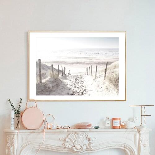 North Sea Dunes Sea Landscape Path Wall Art Canvas Painting Poster and Print Pictures for Living Room Home Interior Decoration