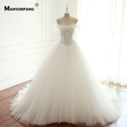 Real Photo Elegant Strapless Embroidery Appliques Tulle Wedding Dress Custom Made Chapel Train Lace Up Sleeveless Bridal Gown