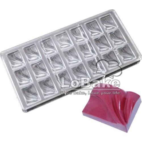 Latest 21 cavities Beautiful retangular cube water flow shape PC Polycarbonate plastic fondant molds for chocolate baking tools