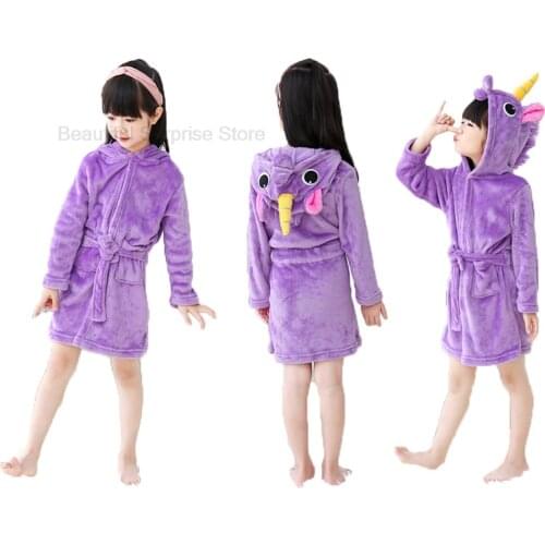 New Kigurumi Bathrobes Purple Unicorn Hooded Children Kids Bath Robe Animal for Baby Girls Pyjamas Nightgown Kids Sleepwear