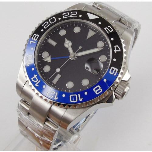Brand New Men Watch Self Winding Mechanical GMT Date Brushed Oyster Bracelet Screw Back Flat Front Sapphire Glass