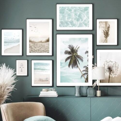 Dandelion Reed Bird Beach Waves Palm Tree Conch Nordic Poster Wall Art Print Canvas Painting Decoration For Living RoomPictures