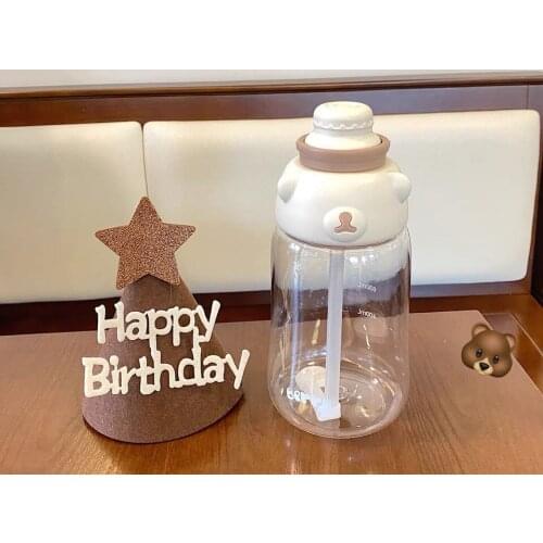 1.2L Large Capacity Plastic Water Cup Cartoon Bear Water Bottle Portable Travel Sports Cup Heat-Resistant Straw Water Bottle