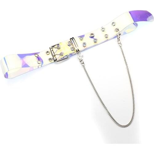 Unisex hiphop Rock punk style waist chain belt Fashion laser colorful transparent belt jeans trousers pants waistband Accessory