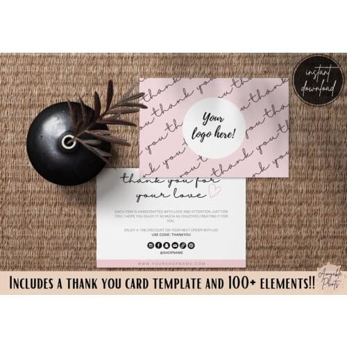 Pink thank you cards business with logo, Poshmark Thank you, Business package template, Order insert card, Instant Download