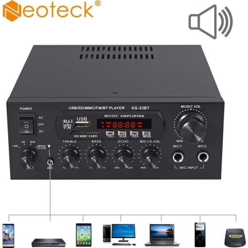Neoteck Bluetooth Stereo Audio Amplifier Car Home HiFi Music SD USB FM MIC 12V/220V KS-33BT 60W+60W Digital Pre-Amp for iPhone