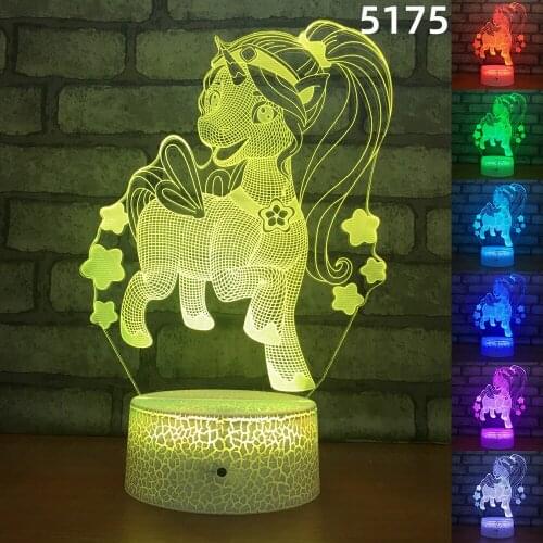 Cartoon Unicorn LED 3D Illusion Night Lights 7 Color Changing Touch Base Remote Control Baby Sleeping Lighting Home Decor Gift