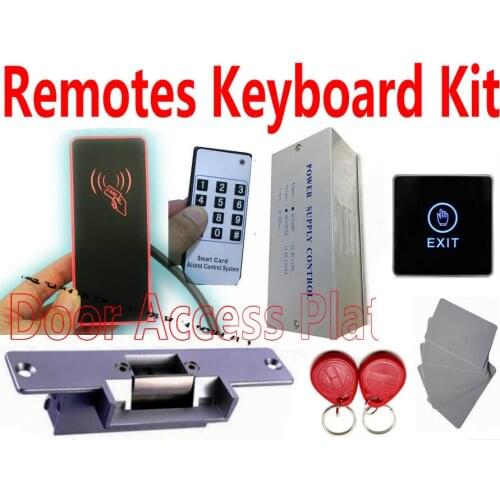 OutDoor remotes Keyboard RFID EM Card access controller device+power supply+Electronic strike lock NC Type+Touchable Exit Button