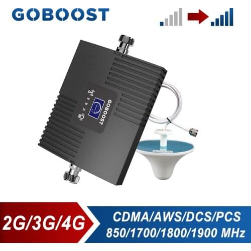 GOBOOST 2g 3g 4g Cellular Amplifier CDMA 850 AWS 1700 PCS 1900 DCS 1800 MHz Signal Booster Repeater With Ceiling Indoor Antenna