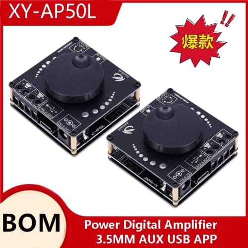 XY-AP50L Mini Bluetooth 5.0 50w+50w Wireless Audio Power Digital Amplifier Board Stereo Amp 3.5MM AUX USB APP