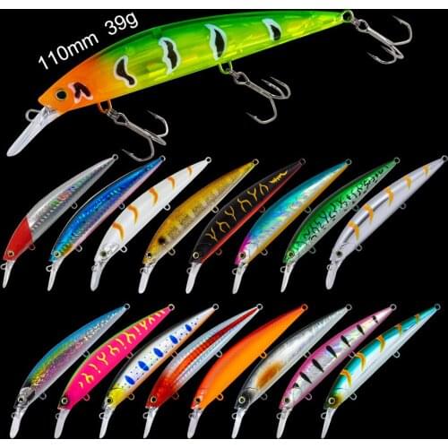 Japan 110mm 29g /39g Long casting Fishing Lures Target-X 0-3M Depth Sinking Minnow Shiny Paint Luminous Effect