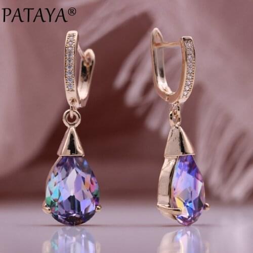 PATAYA New Trend Water Drop Natural Zircon Long Earrings 585 Rose Gold Women Dangle Earrings Romantic Daily Gift Fashion Jewelry