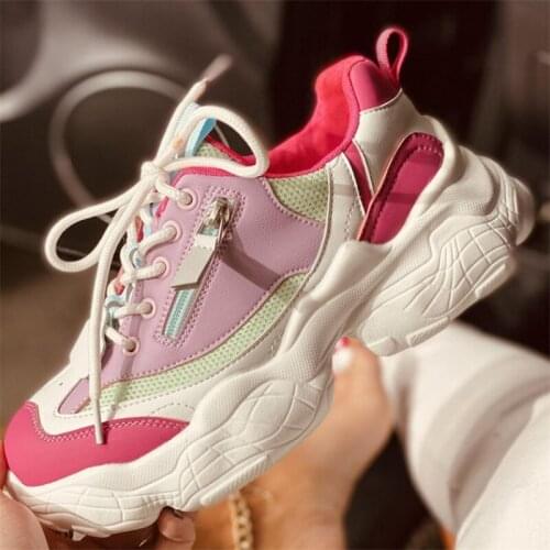 Womens Chunky Sneakers Thick Bottom Platform Vulcanize Shoes Fashion Breathable Casual Running Shoe For Woman Female 2021