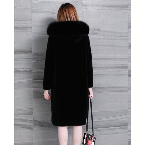 Sheap Shearing Overcoat Women Real Fur Coat 2020 Winter Long Parka Real Fox Fur Collar Warm Jacket Tops Plus SIze 5XL 6XL LX2499