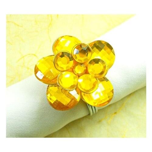 Gold crystal flower napkin ring,beaded wedding napkin holder