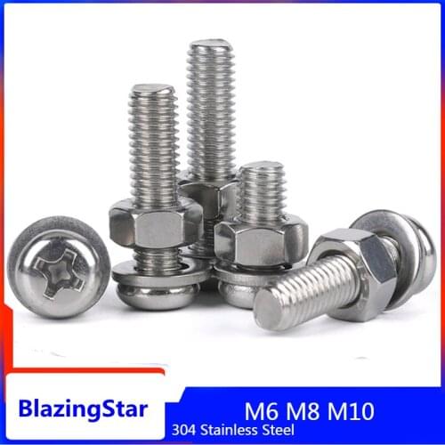 1-5PCS M6 M8 M10 304 Stainless Steel Round Head Cross Screw Nut Flat Pad Set Half Round Head Screw Set Screw Nuts Hardware Bolts