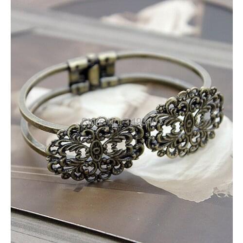 100pcs Adjustable Antique bronze plated Pure brass Cuff Bracelet Blank Filigree Bracelet Setting (CBS-3)
