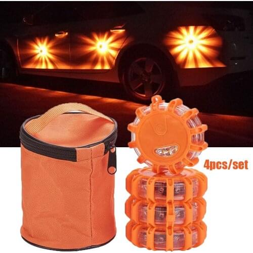 4pcs/set Portable LED Car Strobe Warning Light Emergency Road Rescue Safety Flashing Lights Car Flashlight Roadside Beacon Lamp