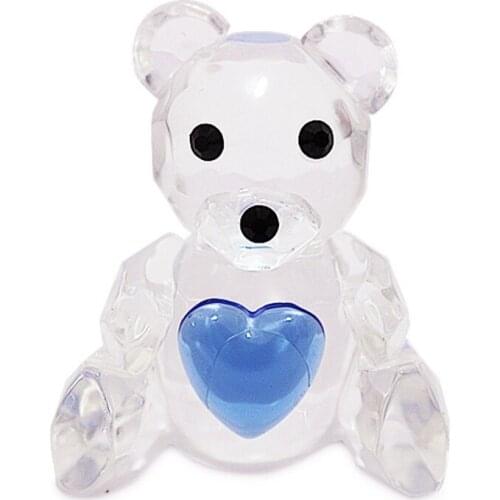 10PCS Choice Crystal Teddy Bear Figurines With Blue Heart Baby Christening Gifts Baby Shower Favors for Boy
