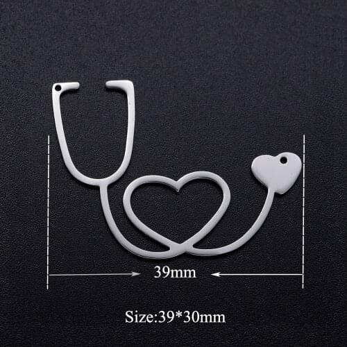 5pcs/lot 100% Stainless Steel Stethophone diy Connector Pendants Charms for Necklace Wholesale For Earring Making