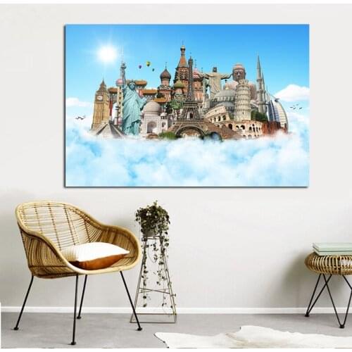 Abstract Famous Buildings Big Ben Eiffel Tower Canvas Painting Nordic Poster Print Minimalist Wall Picture for Living Room Decor