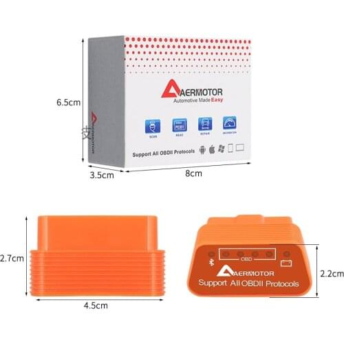 Aermotor ELM327 Bluetooth 4.0 OBD2 V1.5 Auto Diagnostic Scanner ELM 327 Bluetooth 4 OBDII FW 1.5 IOS Android Windows Availiable