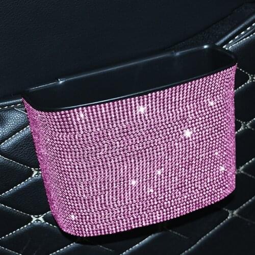 Glitter Diamond Organizer Storage Box Garbage Holder Bling Rhinestone Car Funtional Car Trash Bin Can
