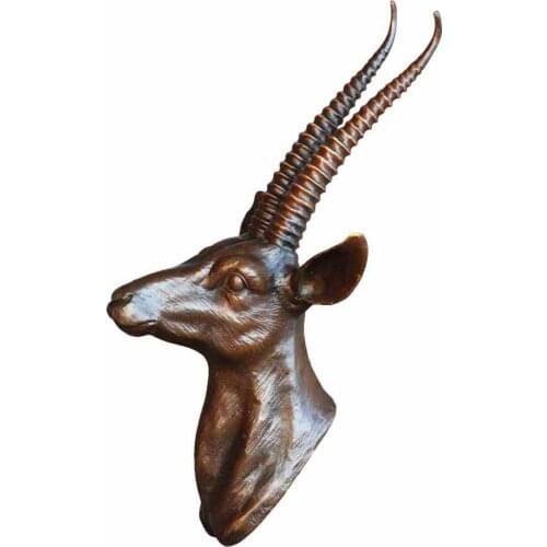 Bronze Antelope Head Sculpture Statue Wall Hanging Decor Wildlife Animal Figurines Antique Wall Art